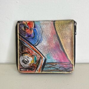 NEW Jane Yoo Vintage Hand Painted Leather Wallet